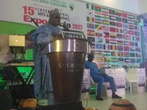 Alhaji Ado Yahuza, Executive Secretary, National Institute for Cultural Orientation (NICO) speaking at the 15th International Arts and Crafts Expo, held in Abuja on Friday