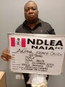 NDLEA arrests Paris-bound businessman for ingesting 74 wraps of heroin, cocaine